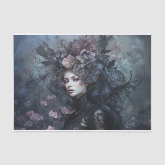 美しい女性 ゴシックの女王 フラワーデコパージュ 薄葉紙 (正面)