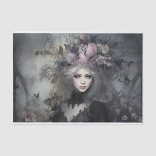 美しい女性 ゴシックの女王 フラワーデコパージュ 薄葉紙 (正面)