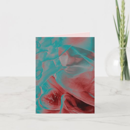 美しい女性 & ハート 青 ピンク 赤 バレンタイン カード (正面)