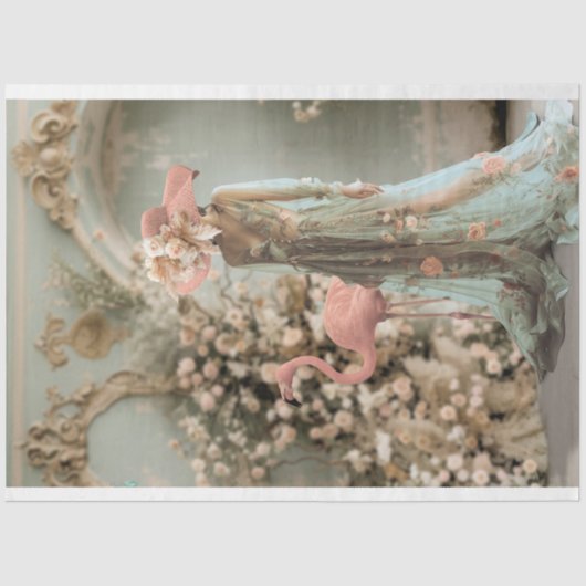 美しい女性，フラミンゴ&フローラ,ポートレートアート 薄葉紙 (正面)