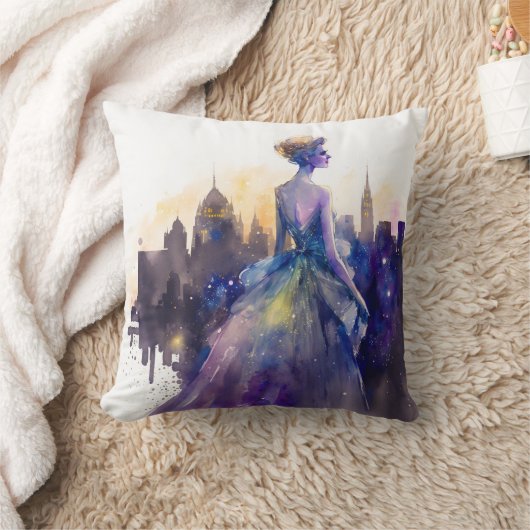 美しい女性 |抽象芸術おとぎ話シティプリンセス クッション (ブランケット)