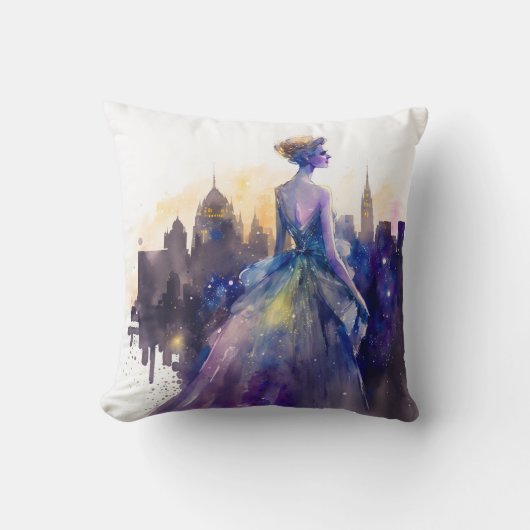 美しい女性 |抽象芸術おとぎ話シティプリンセス クッション (正面)