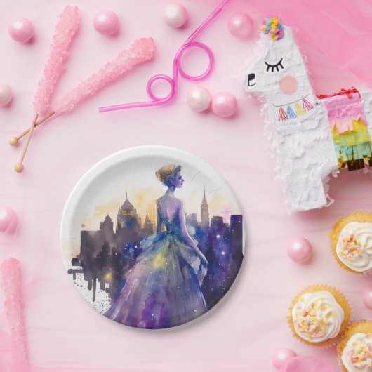 美しい女性 |抽象芸術おとぎ話シティプリンセス ペーパープレート (パーティー)