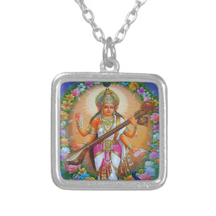 美しい女神Saraswati シルバープレートネックレス