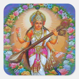 美しい女神Saraswati スクエアシール