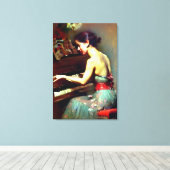 美しい女遊のピアノ絵画ズ キャンバスプリント (インサイチュ (ウッドフロア))