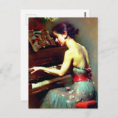 美しい女遊のピアノ絵画ズ ポストカード (正面/裏面)