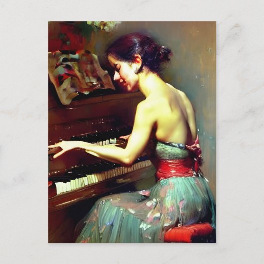 美しい女遊のピアノ絵画ズ ポストカード (正面)