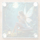 美しい妖精がコーヒーを飲んで魅惑的な森 ガラスコースター (裏面)