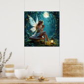 美しい妖精がコーヒーを飲んで魅惑的な森 ポスター (キッチン)