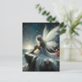 美しい妖精が崖の上に座る ポストカード (スタンド正面)