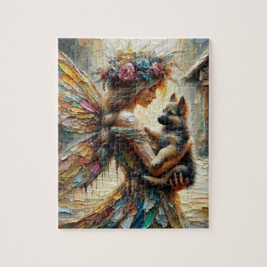 美しい妖精とドイツの羊飼いの子犬 ジグソーパズル (縦)