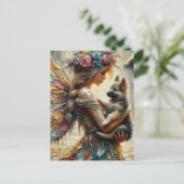 美しい妖精とドイツの羊飼いの子犬 ポストカード (スタンド正面)