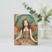 美しい妖精のヴィンテージ混合メディアコラージュ ポストカード (スタンド正面)