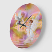 美しい妖精の国と鳩フラクタル水壁時計 ラージ壁時計 (傾斜)