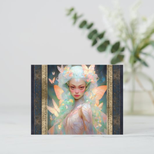 美しい妖精の女性ファンタジーアート ポストカード (スタンド正面)