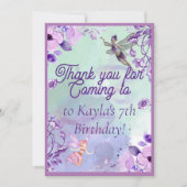 美しい妖精の水の色パープルサンキューカード 招待状 (正面)
