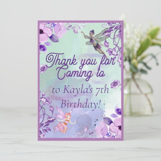 美しい妖精の水の色パープルサンキューカード 招待状 (スタンド正面)