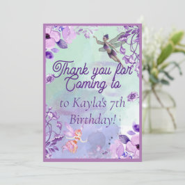美しい妖精の水の色パープルサンキューカード 招待状