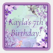 美しい妖精の水色パープルモノグラム名 スクエアシール (正面)