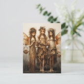 美しい妖精の茶色のドレス白熱［赤熱］光を放つの蝋燭 ポストカード (スタンド正面)