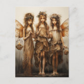 美しい妖精の茶色のドレス白熱［赤熱］光を放つの蝋燭 ポストカード (正面)