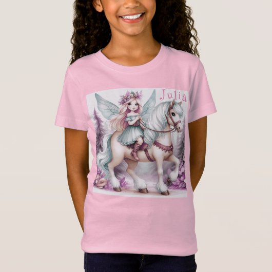 美しい妖精の馬乗りデザイン Tシャツ (正面)