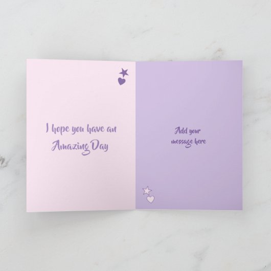 美しい妻の紫と黄色の誕生日写真 カード (内部)