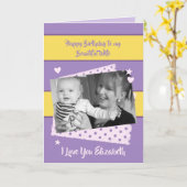 美しい妻の紫と黄色の誕生日写真 カード (黄色い花)