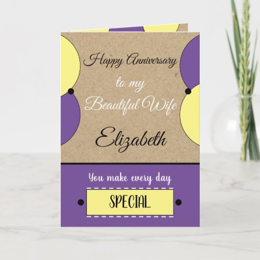 美しい妻の記念日パープル·ラスティック カード (正面)