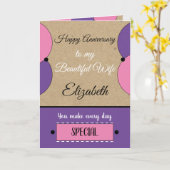 美しい妻の記念日ピンクの田舎者 カード (黄色い花)