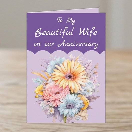 美しい妻への紫の花の記念日 カード