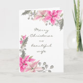 美しい妻ピンクかわいらしポインセチアのクリスマス カード (正面)