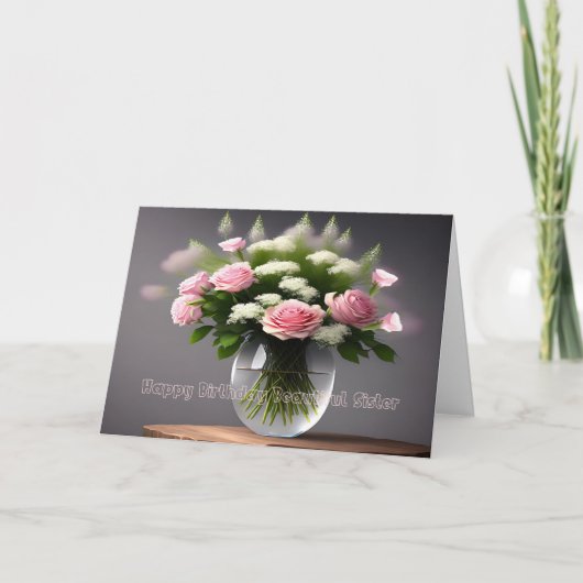 美しい姉への誕生日カード 花瓶のバラ サンキューカード (正面)