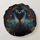 美しい威厳のある孔雀カップルのクッション ラウンドクッション (裏面)