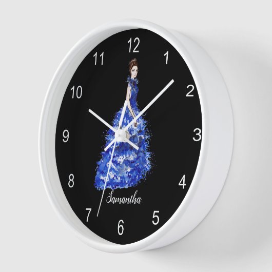 美しい婦人とキラキラと青いガウンのファッションの大きさ 壁時計 (傾斜)
