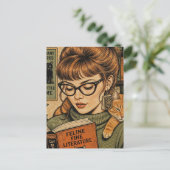 美しい婦人と彼女の猫の読書 ポストカード (スタンド正面)