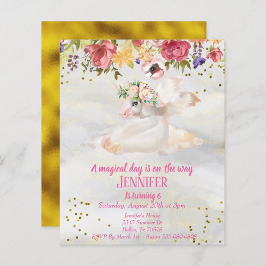 美しい子供の金ゴールドユニコーンペガサス予算 (正面/裏面)