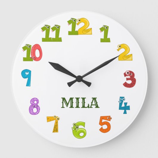 美しい子供用の時計に名前を付けて ラージ壁時計 (正面)