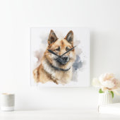 美しい子犬と白い秋田犬 スクエア壁時計 (ホーム)