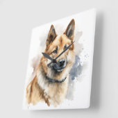 美しい子犬と白い秋田犬 スクエア壁時計 (傾斜)