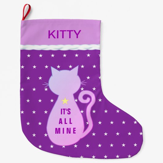 美しい子猫のシルエット ラージクリスマスストッキング (正面)