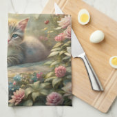 美しい子猫のバラガーデン（シャビーシック） キッチンタオル (四つ折り)
