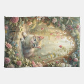 美しい子猫のバラガーデン（シャビーシック） キッチンタオル (横)