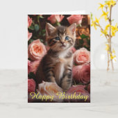 美しい子猫のヒゲとピンクエレガントのバラ カード (黄色い花)