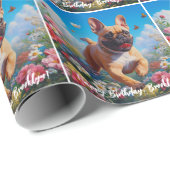 美しい子豚フランスのブルドッグ&フラワー ラッピングペーパー (ロールコーナー)