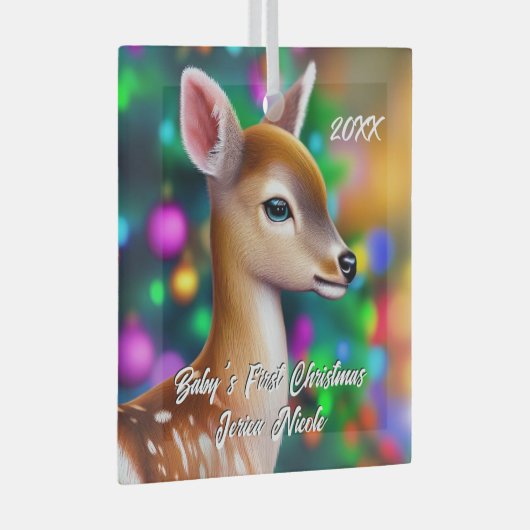 美しい子鹿の初めてのクリスマス ガラスオーナメント (正面右)