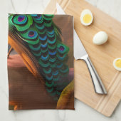 美しい孔雀が日を迎える キッチンタオル (四つ折り)