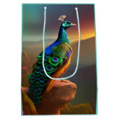 美しい孔雀が日を迎える ミディアムペーパーバッグ (裏面)