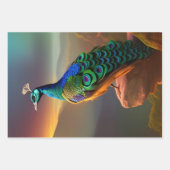 美しい孔雀が日を迎える ラッピングペーパーシート (正面3)